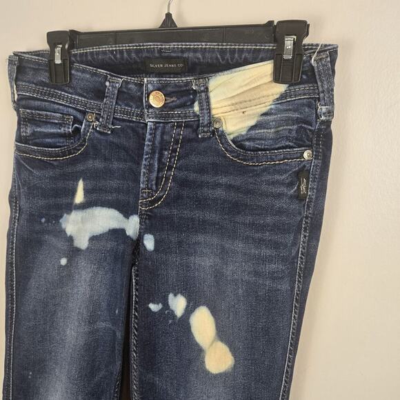 Silver Jeans Suki Slim Bootcut Mid Rise 27x35" Womens Distressed Acid Spot Wash - Picture 3 of 8
